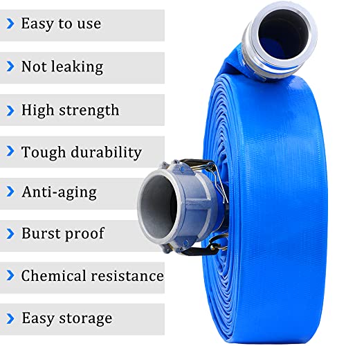 Image of 1 inch x 100ft PVC Lay Flat Discharge Hose With Aluminum Camlock C & E | Cam Lock Fitting, Heavy Duty Reinforced Pump Backwash Hose Assembly
