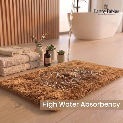 Image of Earthy Fables Plush Microfiber Bath Mat, Quick Dry, Anti-Skid, Water Absorbent, Non-Slip, Machine Washable Floor Rug, Shower Mat, Door Mat for Bathroom, Bedroom, 60 x 40 cm - Beige