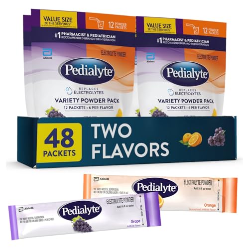 Image of Pedialyte Electrolyte Powder, Hydration Drink for Kids & Adults, Variety Pouch: Grape and Orange, 48 Powder Packets