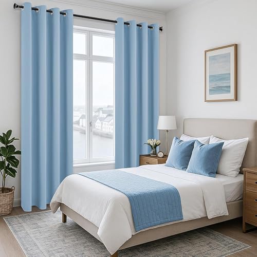 Image of Galaxy Home Decor Premium 100% True Blackout Eyelet Curtain for Long Door 10 Feet| Thermal Insulated Modern Plain Curtain for Living Room & Bedroom|Pack of 1, Sky