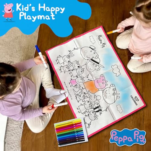 Image of Wembley Peppa Pig Coloring Mat with 12 Markers - Durable,Reusable,& Educational Doodle Mat for Kids Ages 3+ Perfect for Learning,and Fun - Ideal Gift for Toddlers,Birthdays,and Classrooms,Multicolor