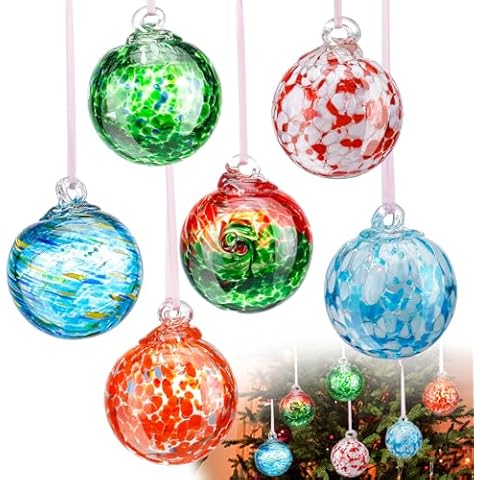 6Pcs Glass Blown Christmas Ornaments Ball - 2.4in Hanging Clings Friendship Gazing Balls, Vintage Decorations for Christmas Tree Home Window Indoor Outdoor Garden Patio Women Kids Gift Cover