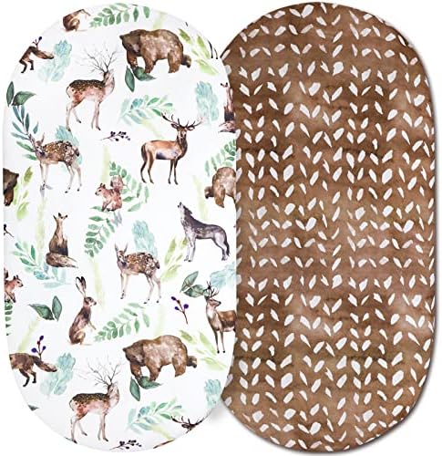 GFU Baby Bassinet Sheets for Boy and Girl, Universal Fitted for Oval, Hourglass & Rectangle Bassinet Mattress, Bed Side Sleeper, Snuggly Soft Basket Sheet, Wildlife Animal