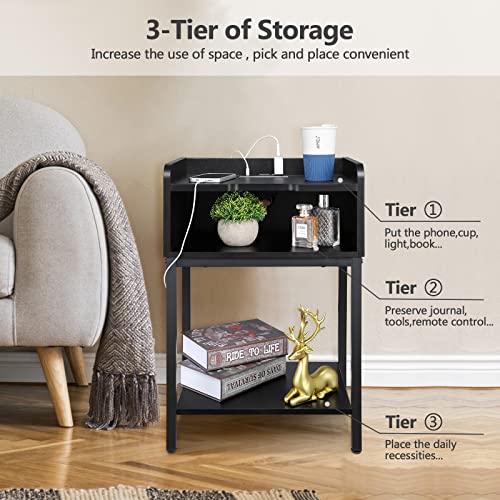 Farexon Nightstand With Charging Station And Usb Ports,Nightstand With Storage Drawer And Shelf, Small Bedside Table,End Table Night Stand For Bedroom(1 Pcs, Black) #TOP4