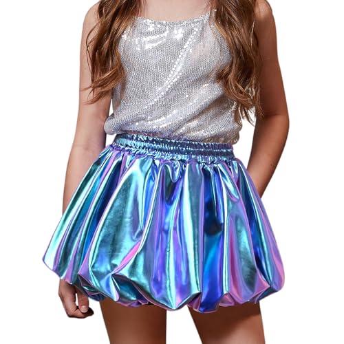 Image of Perfashion Girls Bubble Skirt Metallic Puff Balloon Cute Mini Skorts Dance Outfits with Shorts 4-13Y