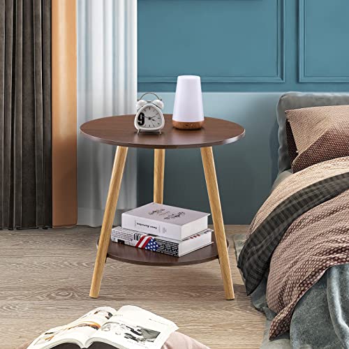 Garini Round Side Tables, Garini Reddish Brown 2-Tier Nightstand Coffee End Table thumb #6