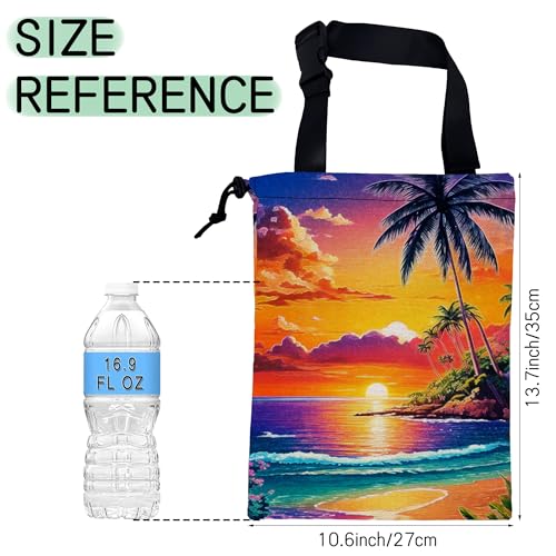 Image of Beach Sunrise Car Garbage Bag,Palm Tree Waterproof Small Car Trash Bag Hanging Back of Seat,Drawstring Hanging Car Trash Bag with Adjustable Buckle for Car Accessories