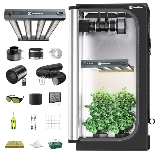 Hon&Guan Growzelt Komplettset EG2400 LED Grow Lampe Dimmbar, 80x80x180cm Grow Tent, 150mm Rohrventilator Aktivkohlefilter Belüftungssystem, Grow Zelt Komplettset Indoor Grow Set Hon&Guan Growzelt Komplettset EG2400 LED Grow Lampe Dimmbar, 80x80x180cm Grow Tent, 150mm Rohrventilator Aktivkohlefilter Belüftungssystem, Grow Zelt Komplettset Indoor Grow Set