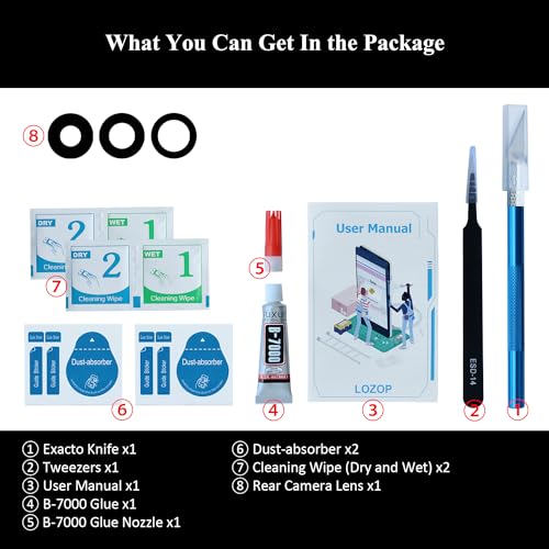 LOZOP OEM Rear Camera Lens Glass Replacement with Adhesive Pre-Installed Compatible for iPhone 14 Pro / 14 Pro Max (3 Pieces/Set) with Repair Tools and Installation Manual