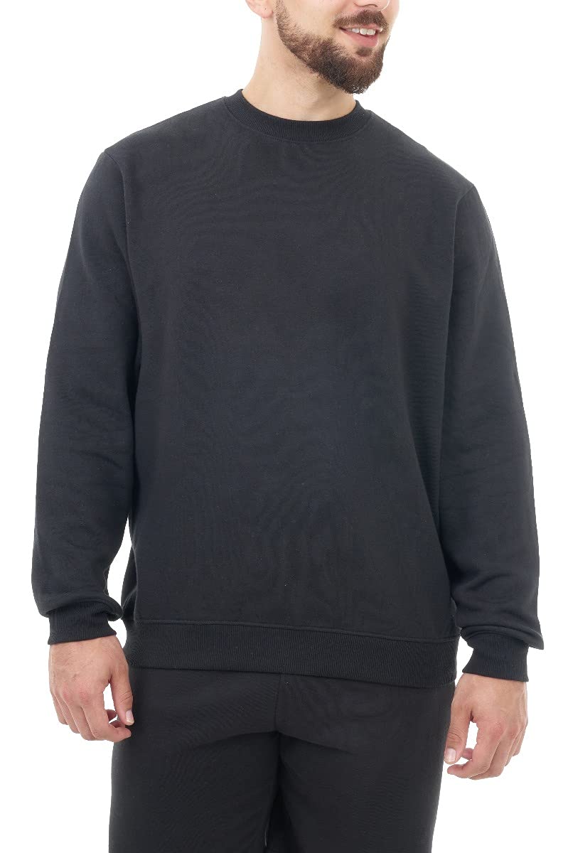 M17 Mens Recycled Sweatshirt Casual Long Sleeve Top Classic Pullover Plain Jumper Crewneck Sweater (M, Black)