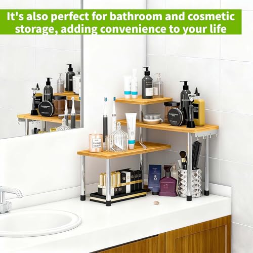 SOONHUA Estantería esquinera para cocina, 3 niveles, encimeras de cocina, organizador con 4 ganchos laterales, orientación ajustable, ahorra espacio, estantería de cocina para cocina y cafetería - imagen 5