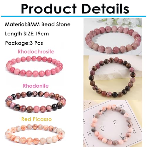 SONNYX 3PCS Crystal Stone Bracelets for Women Men Semi-Precious Gemstone Bracelets 8mm Round Beads Stretch Beaded Bracelet Jewelry4