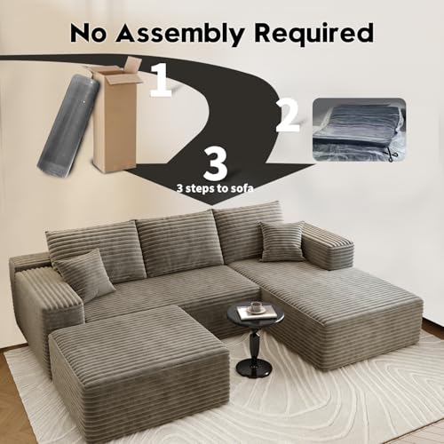 Image of Settab 95 inch Boneless Couch Modular Sectional Sofa with Ottoman,U Shape Lounge Cloud Couch,Flexible Module Combination for Living Room, No Assembly