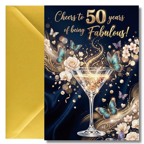 LimaLima 50th Birthday Card For Women Sparkling Gold Female Design Perfect For Best Friends & Family