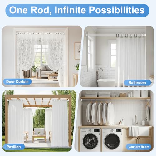 Image of Tension Rod 41-67inch White Tension Curtain Rods no Drilling | 1.26 inch Diameter Outdoor Curtain Rod for Patio,Windows,Anywhere Heavy Duty Spring Rods Adjustable
