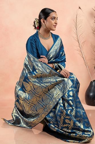 Image of Subham Women Saree Chandrakor Paithani Silk Cotton | Soft Daily Wear Golden Zari Sari with Unstitched Blouse