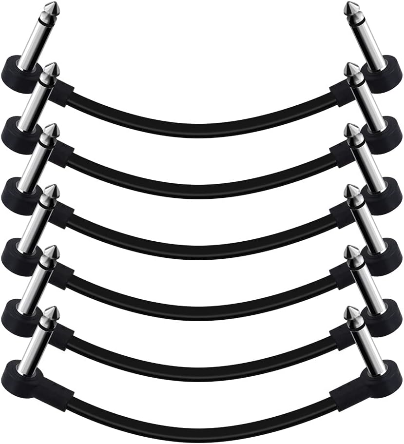 SONICAKE 6 Inch Guitar Patch Cable Guitar Effect Pedal Cables Noiseless 1/4" Right Angle TS Mono Cords for Effect Pedals Black 6 Pack