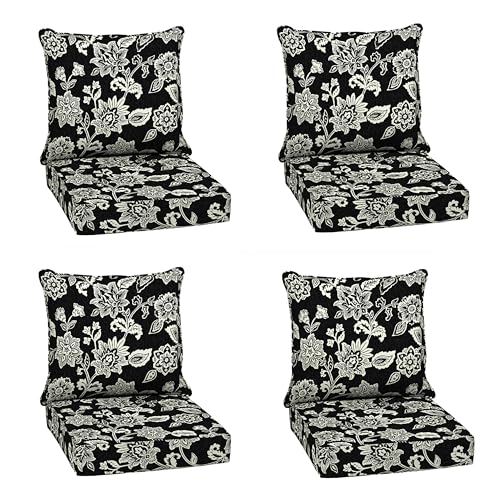 Image of Arden Deep Seat Outdoor Chair Cushion Set (4-Pack), 24 in x 24 in, Weather-Proof, Rain-Proof, Fade Resistant Patio Cushion Set for Chair, Sofa, and Couch Ashland Black Jacobean
