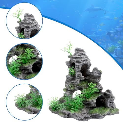 Image of Saim Large Aquarium Decor Set - Resin Castle & Mountain Stone, 2Pack | Resin Castle and Mountain View Stone Ornament, Fish Tank Rock Decor & Aquatic Plant Background, Freshwater /Saltwater Tanks