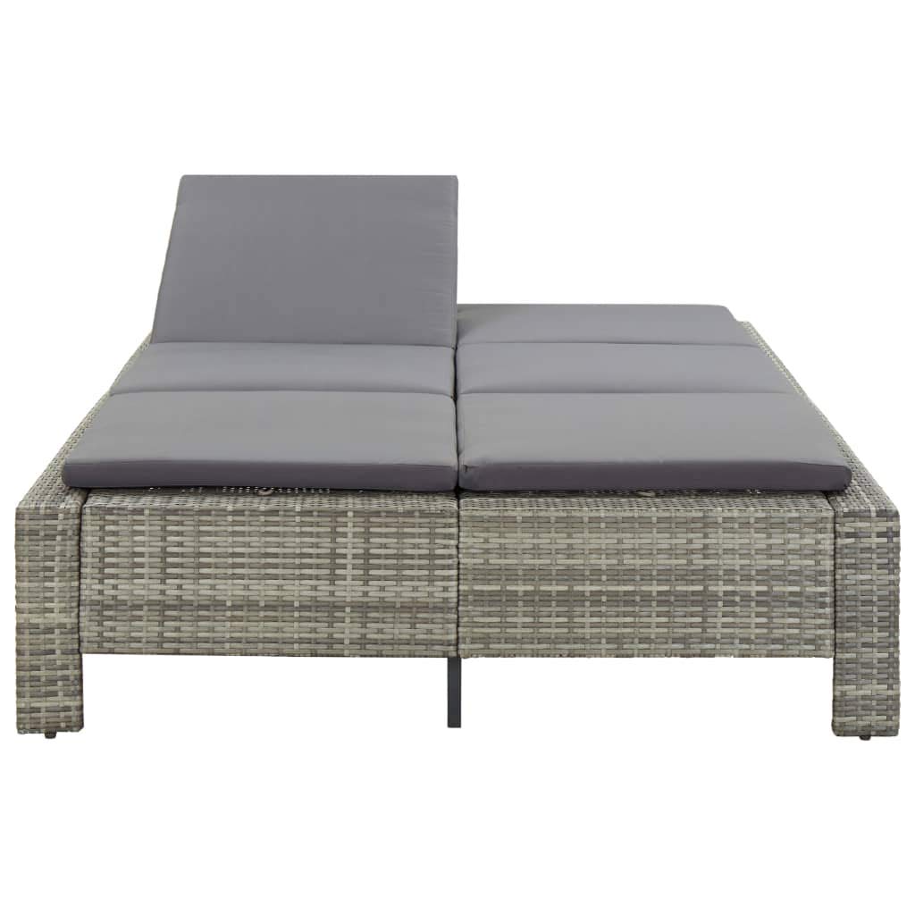 Lettino da giardino per 2 persone, in polyrattan, con cuscino grigio, resistente alle intemperie, per terrazza, balcone, piscina e campeggio, regolabile per un comodo relax