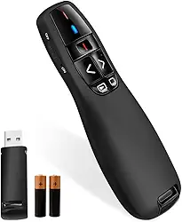 Apresentador Passador de Slides Sem Fio com Laser | 30m Alcance | Controle Laser Sem Fio 2.4G Profissional | Passador de Slides | Laser Vermelho p/Apresentações + 2 Pilhas AAA