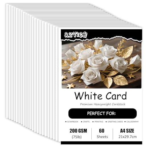 60 Blatt Tonpapier Weiß, 200g/m² Tonkarton - DIN A4 Bastelkarton für Malen Kartenherstellung Einladungen Scrapbook Basteln