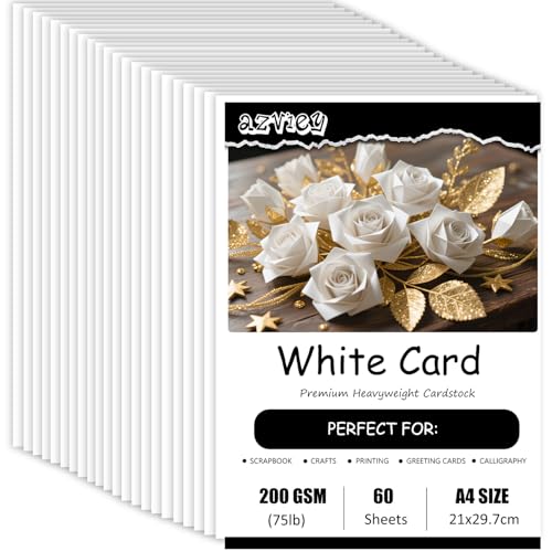 60 Blatt Tonpapier Weiß 200g/m Tonkarton - DIN A4 Bastelkarton für Malen Kartenherstellung Einladungen Scrapbook Basteln