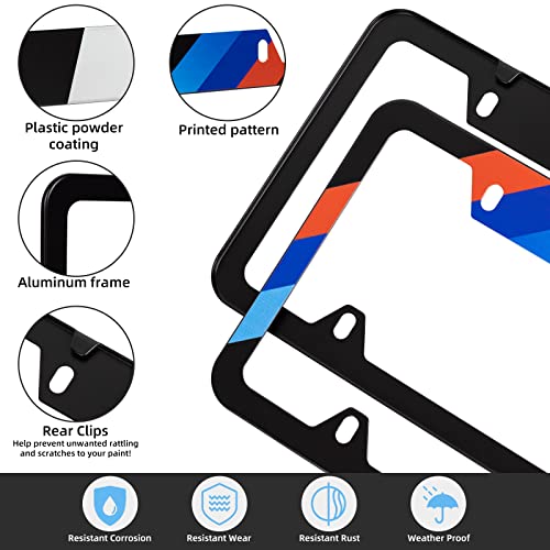 License Plate Frames, Ymjoggux 2 Pcs Black License Plate Holder, 4 Holes Aluminum Car License Plate Frame, Weather Proof, Rust-Proof (With Fasteners And Screws) (Tri-Color) #TOP1