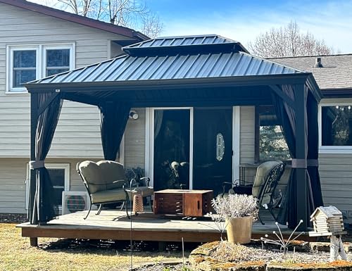 PURPLE LEAF 10' X 13' Hardtop Gazebo Aluminum Permanent Gazebo with Galvanized Steel Double Roof for Patio Lawn and Garden, Curtains and Netting Included, Grey - Image 3