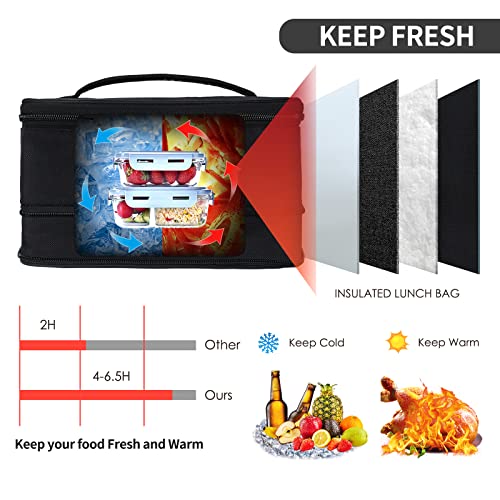 Black Lunch Box Bag For Men & Women Expandable Adult Lunch Boxes Bag Canvas Small Lunch Bag Handheld Insulated Lunch Bag Keep Food Stay Cold/Warm For 6 Hours Black Adult Lunch Bag Suitable For Age 6 + #TOP6