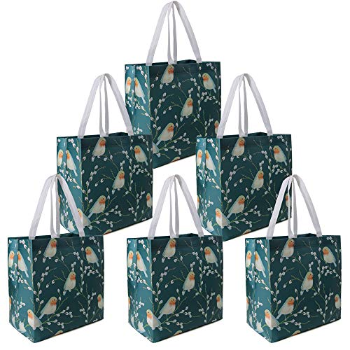 Beegreen 6 Pack Bird Reusable Grocery Tote Bags Lightweight Reusable Shopping Bags With Long Handle Durable Portable Utility Bags For Groceries Supermarket Gift X-Large Foldable Fabric Bags #TOP11