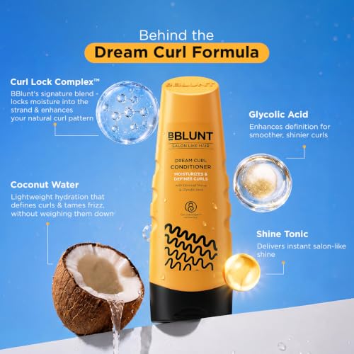 Image of BBLUNT DREAM CURL CONDITIONER - 250 g | 3Day Definition & Frizz Control | Moisture & Hydration | Coconut Water, Glycolic Acid & Curl Lock Complex | Indian Dry, Wavy & Curly Hair| SLS & Paraben Free | Men & Women