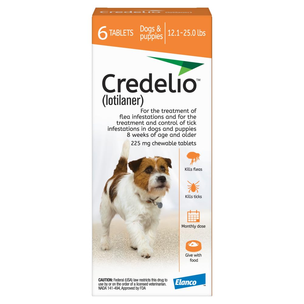Credelio (lotilaner) Tick & Flea Treatment + Flea Infestation Protection for Dogs 12.1-25.0 lbs. (6 Tablets)