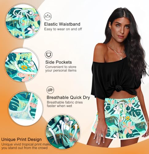 Image of For G and PL Women Summer Floral Beach Boardshorts with Pockets Swim Trunks
