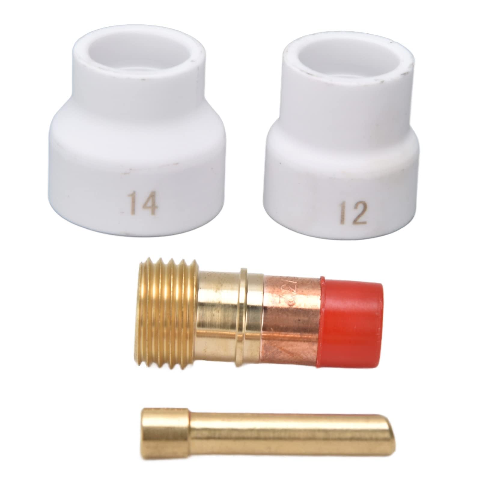 4 Pièces Kit de Lentilles à Gaz Buse en Céramique Blanche Connecteur de Porte-électrode à Biseau Court Accessoires de Soudage TIG pour WP 17 18 26