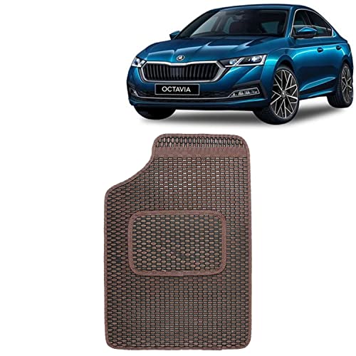 Image of Kingsway Dotted Design Car Floor Foot Mats Universal Fit for Skoda Octavia, Model Year : 2019-2020, Water and Dustproof, Color Brown, Set of 5 Pieces