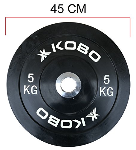Image of Kobo 5 Kg (51 mm) Bumper Plates Competition Level Olympic Barbell Bar Weight Plate with Machined Steel Collar Elite (Imported) - Sold in Pairs