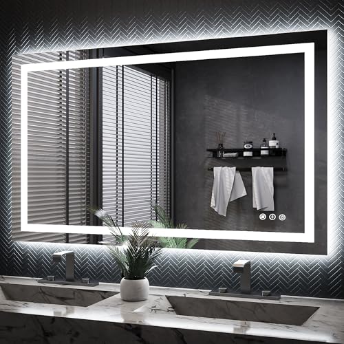 ISKM LED Mirror for Bathroom Lighted Vanity Mirror for Wall Front Lights + Backlit LED Bathroom Mirror Anti-Fog Tempered Glass ETL Listed (Front and Backlit, 50'' x 30'')