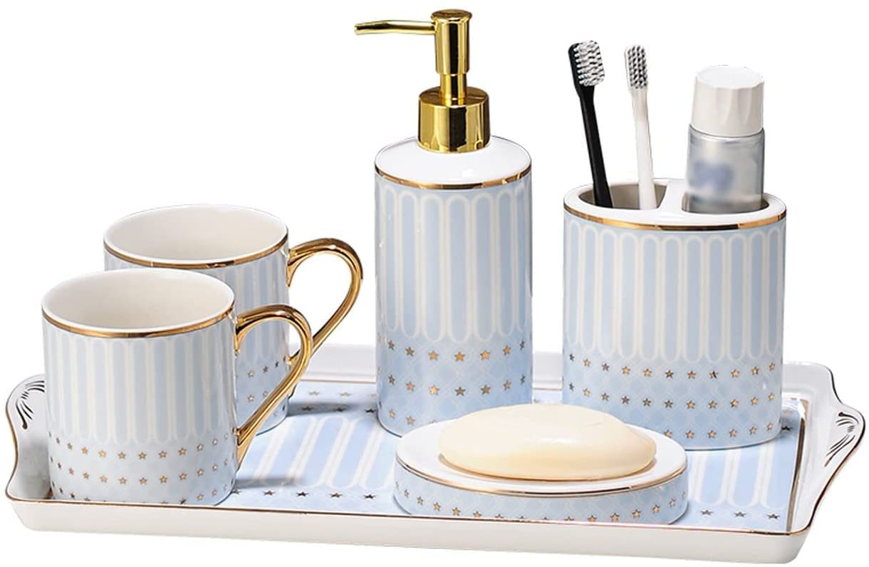 Juego de cinco piezas de suministros de baño con bandeja elegante y tazas de cerámica