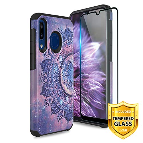 TJS Phone Case for Samsung Galaxy A50/Galaxy A30/Galaxy A20 2019, with [Full Coverage Tempered Glass Screen Protector] Dual Layer Hybrid Shockproof Protection Impact Rugged Armor Cover (Mandala)