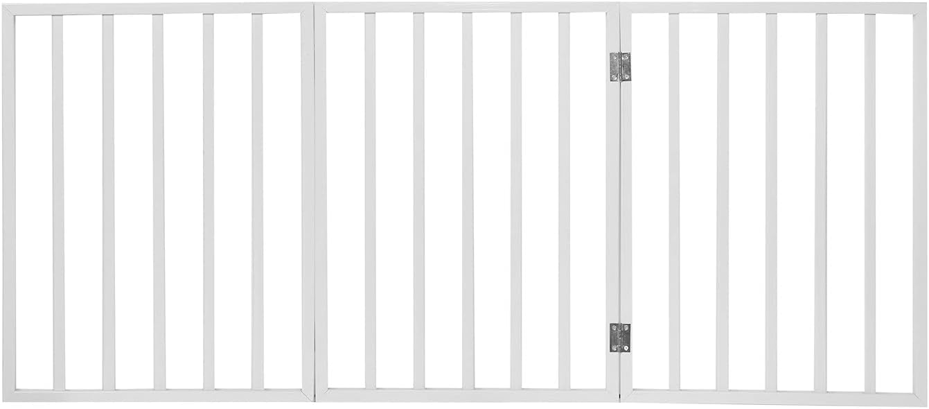 HOME DISTRICT Freestanding Dog Gate - 4 & 3 Panel Folding Pet Gate, Decorative for Small Dogs, White Slat, 54" x 24"