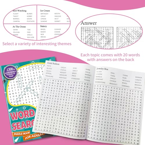 Kalysky Large Print 6000+ Words Word Search Puzzle Books, Set of 6 Full Size, Brain Games, Activity Book for Adults, Teens and Seniors