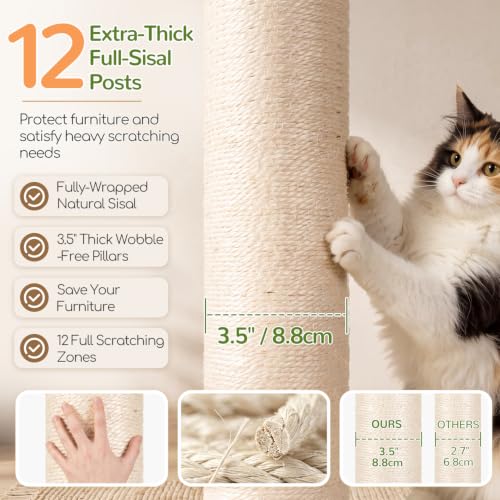 Image of Globlazer Cat Tree Tower with 12 Extra-Thick Full-Sisal Scratching Posts