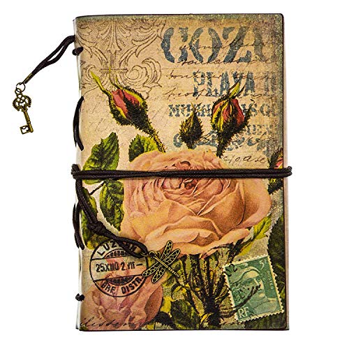 FX Classic Vintage Style Journal Writing Leather Refillable Spiral Notebook 7.3 x 5 Inches Perfect Gift as Art Sketchbook, Travel Diary Book (Black-fork)