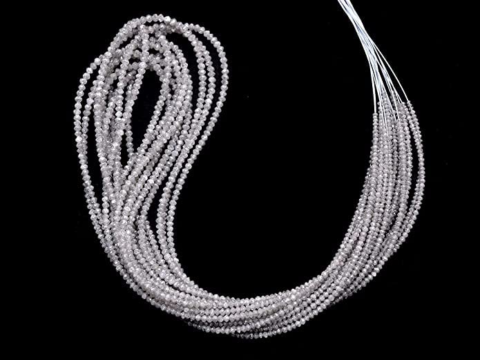 Kashish Gems & Jewels Rondelle-Perlen, natürliche AAA+, feine graue Diamanten, mikrofacettierte Rondelle-Perlen, 38,1 cm Strang, seltene weiße Diamanten, lose Perlen für Schmuck