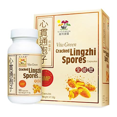 Vita Green Cracked Lingzhi Spore Capsules, Reishi Mushroom Capsules, 100% Natural Reishi Extract, Immunity Improve, Body Resistance Strengthen, Healthy Heart and Blood Vessels Support - 90 Capsules Cover