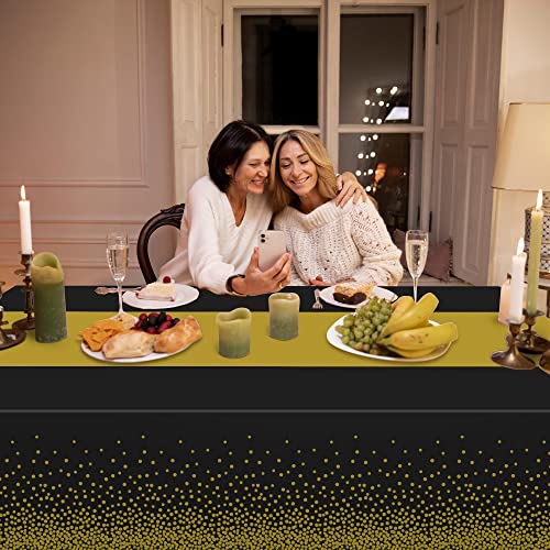 Image of OHOME New Years Decorations 2027-4 Pack Disposable Plastic Table Cloths,Black and Gold Table Covers for 50th Birthday Retirement Graduation Decorations Backdrop | New Years Eve Party Supplies Favors