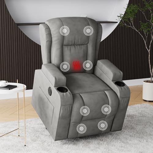 TIMORWTF Fauteuil Releveur Électrique,8 Points de Massage Vibrants,Fonction de Chauffage et Chargement USB,Fauteuil Relax Electrique avec Dossier Inclinable...
