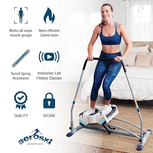 Aeroski Ski Simulator Workout Machine w/ Recoil Spring Resistance, 2 Poles & VR Goggles - Low Impact Elliptical Exercise Equipment for Home and Gym