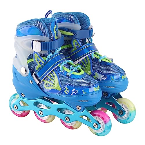 Roller Skates Classic High top Skates Size 6 Adjustable Inline Skates Blue Breathable Light Up Wheel Outdoor Roller Blades for Children